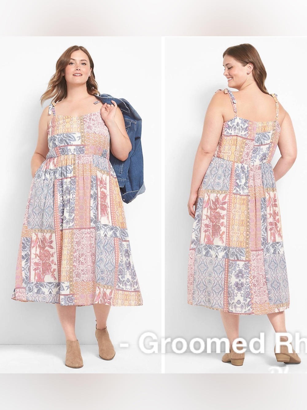 Lane Bryant Patchwork Sweetheart Neck Shoulder Tie Dress Size 16